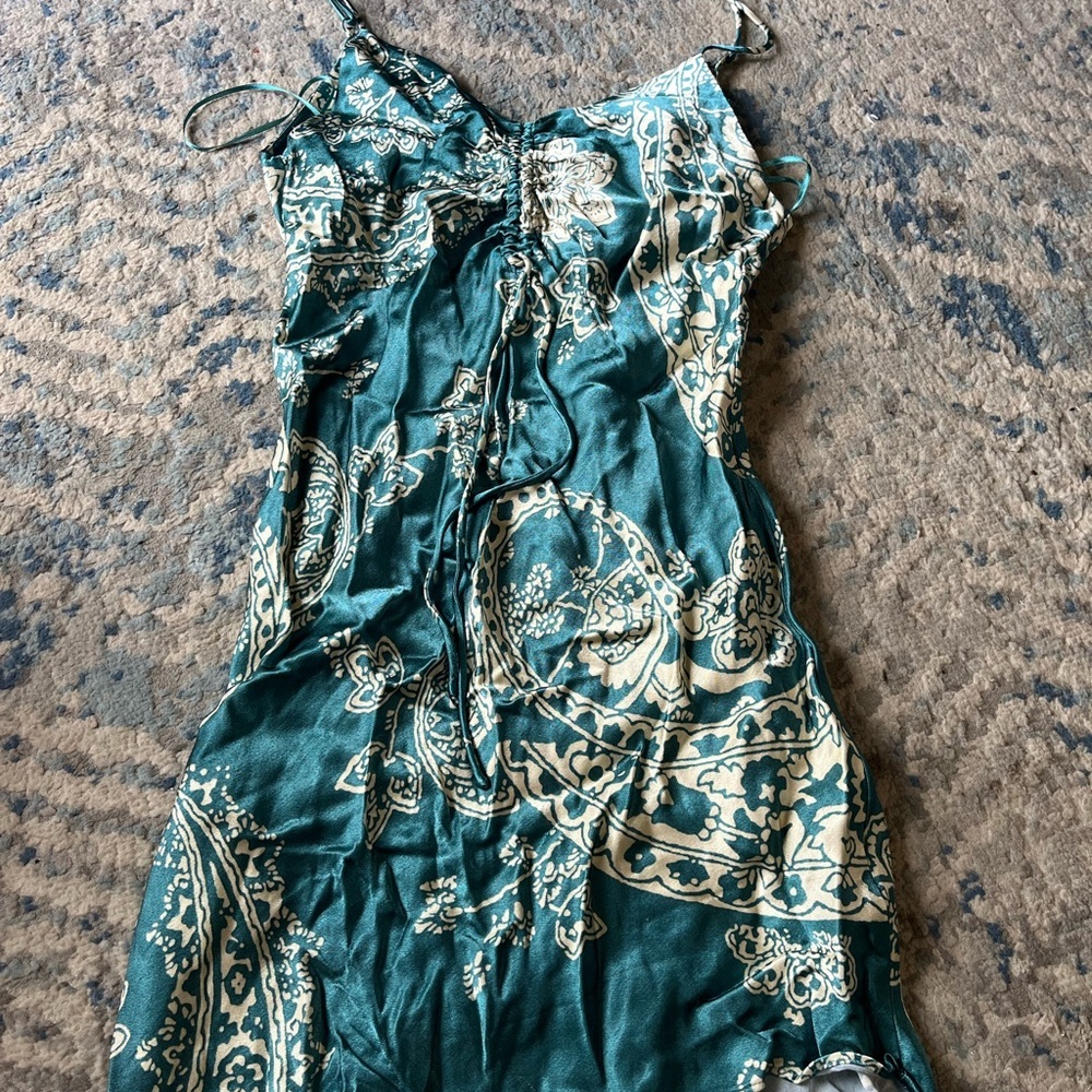 ZARA silky blue paisley print mini dress XS - Picture 3 of 4